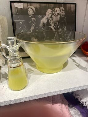 Vintage Blendo Yellow Glass Serving Bowl with Matching Cruet
